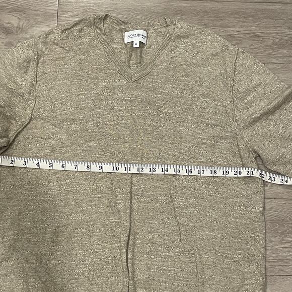Lucky Brand Sweater Mens XL Neutral V Neck Knit Casual Preppy Lightweight - Picture 6 of 8